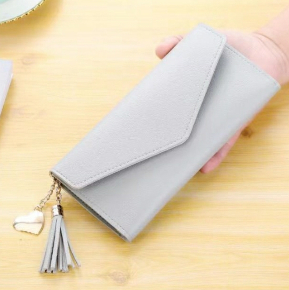 Heart & Tassel Wallet Blue Grey